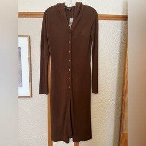 NWT BCBGMaxAzria chocolate midi sweater dress with hood size small